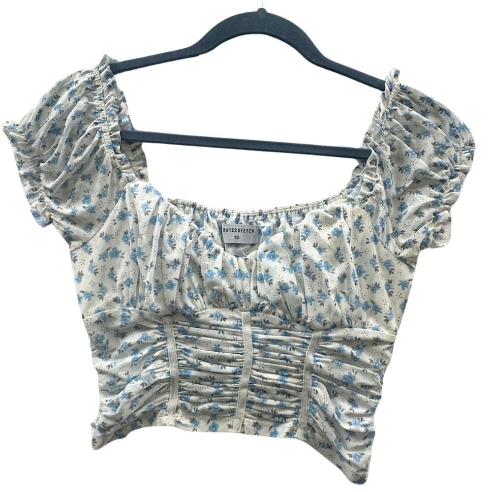 Thats so Fetch Beu Crop Top, White/Blue Floral - 6